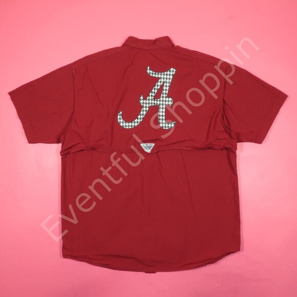 Columbia PFG Alabama Houndstooth Fishing Sport Shirt in Crimson Red Size Medium - Picture 4 of 8